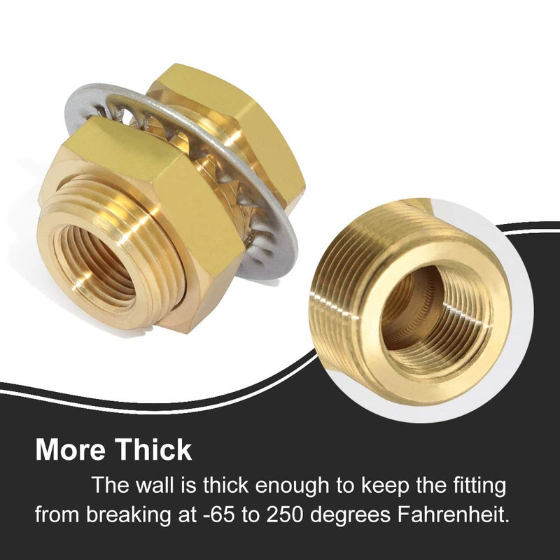 Boeray 2pcs Brass Bulkhead Fittings 3/8â€ NPT Female to 3/8â€ NPT Female Thread Bulkhead Straight Connector Brass Coupling 1.3â€ Length Outer Diameter 1â€-14 Bulkhead Tank Air Hose Line Pipe Fittings - Image 3
